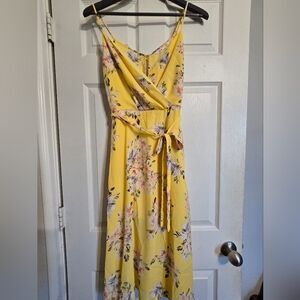 Francesca's Collections Yellow Floral Midi Dress